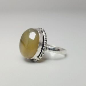 Vintage Yellow Orange Stone Cabochon Bezel Set Silver Tone Size 6.5 Band